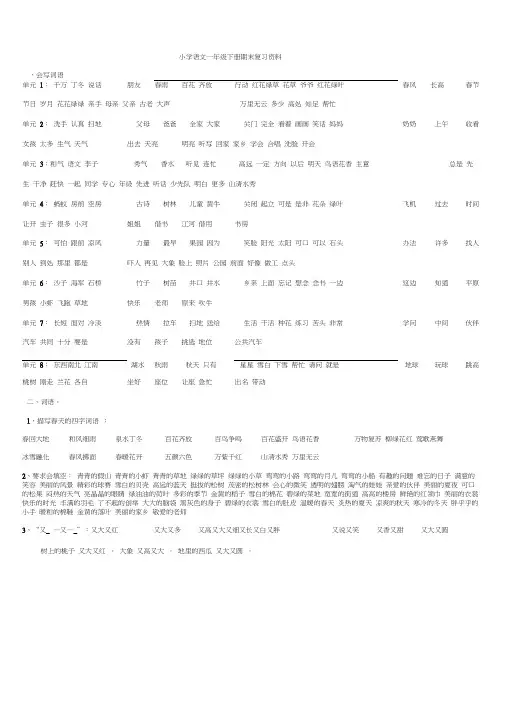 (完整版)人教版小学一年级语文下册期末复习资料