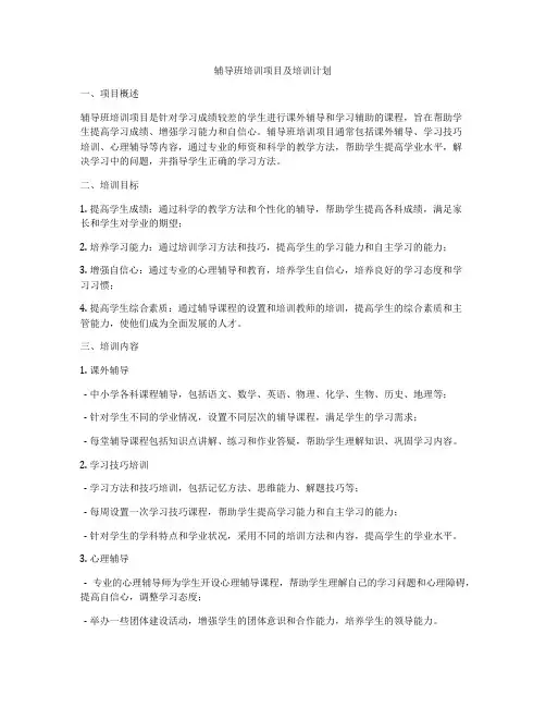 辅导班培训项目及培训计划