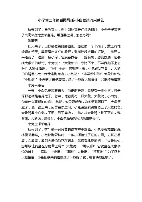 小学生二年级看图写话-小白兔过河采蘑菇