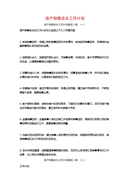 房产销售店长工作计划3篇
