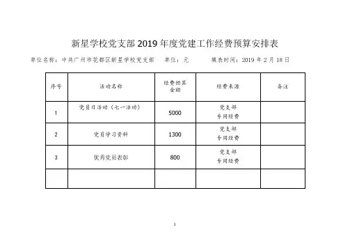 年度党建工作经费预算安排表
