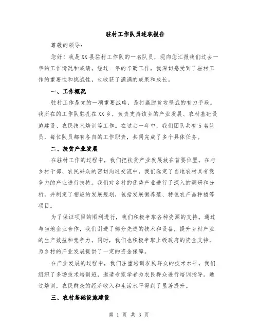 驻村工作队员述职报告