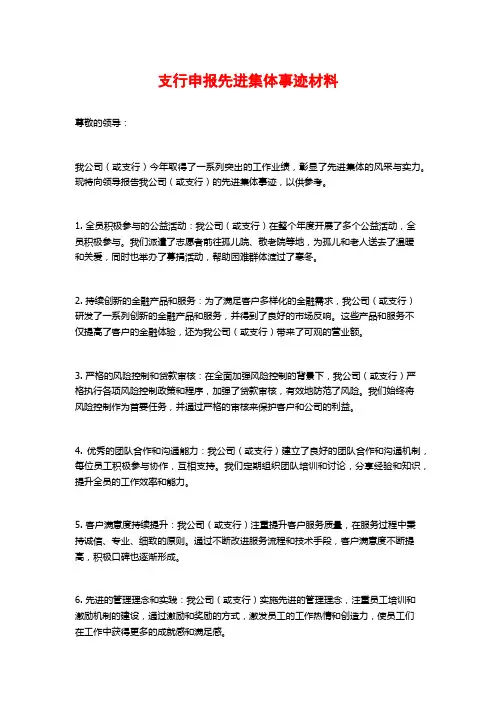 支行申报先进集体事迹材料