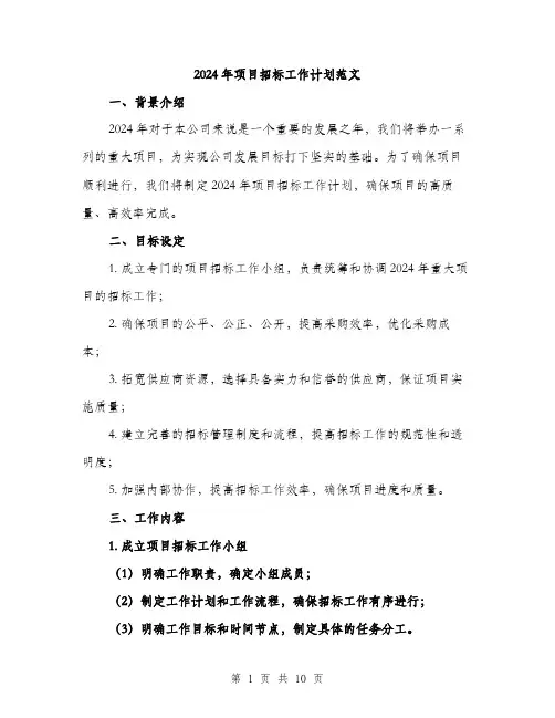2024年项目招标工作计划范文(3篇)