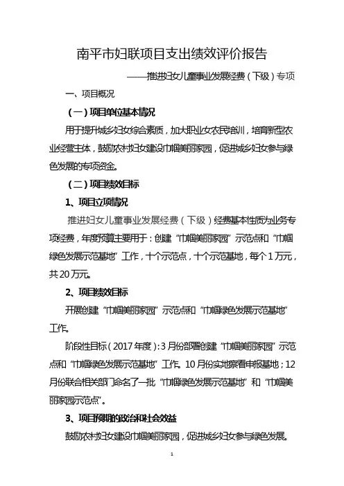 南平市妇联项目支出绩效评价报告