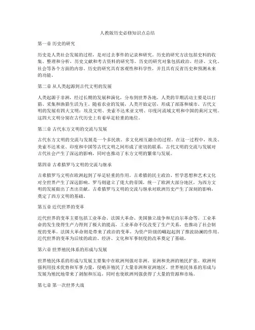 人教版历史必修知识点总结