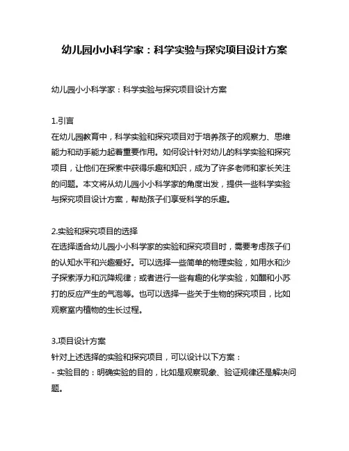 幼儿园小小科学家：科学实验与探究项目设计方案