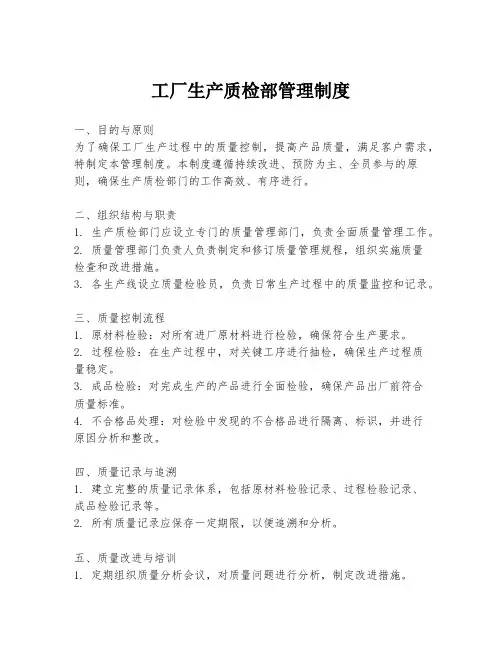 工厂生产质检部管理制度