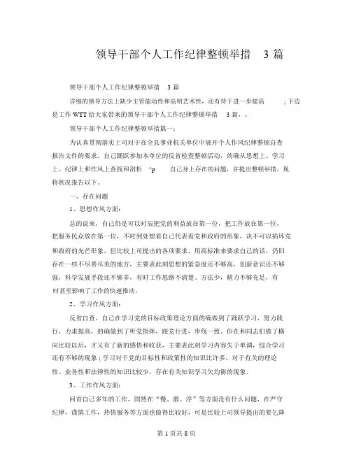 领导干部个人工作纪律整改措施3篇