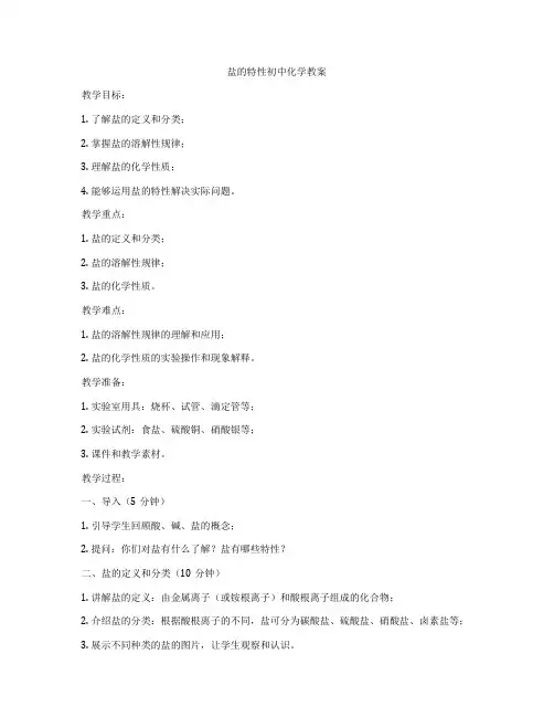 盐的特性初中化学教案
