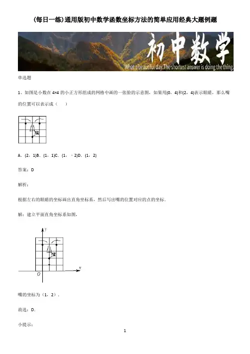 通用版初中数学函数坐标方法的简单应用经典大题例题
