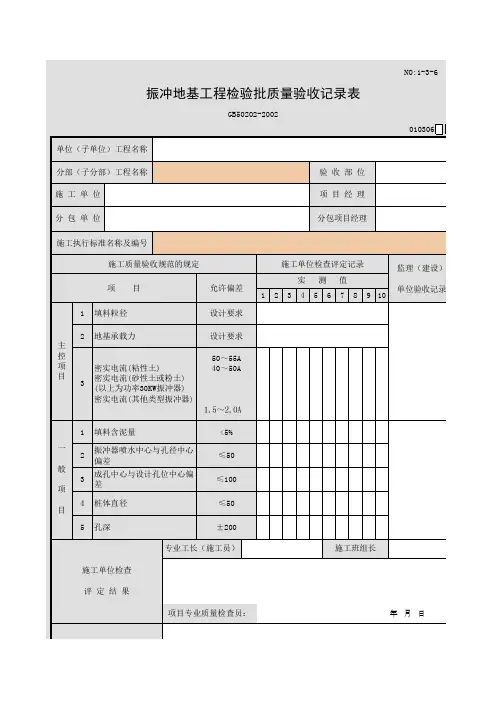 振冲地基工程检验批质量验收记录表