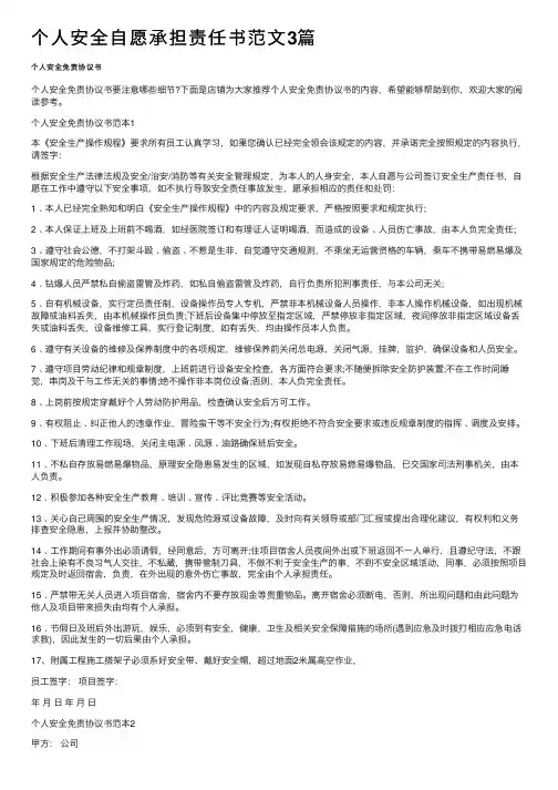 个人安全自愿承担责任书范文3篇