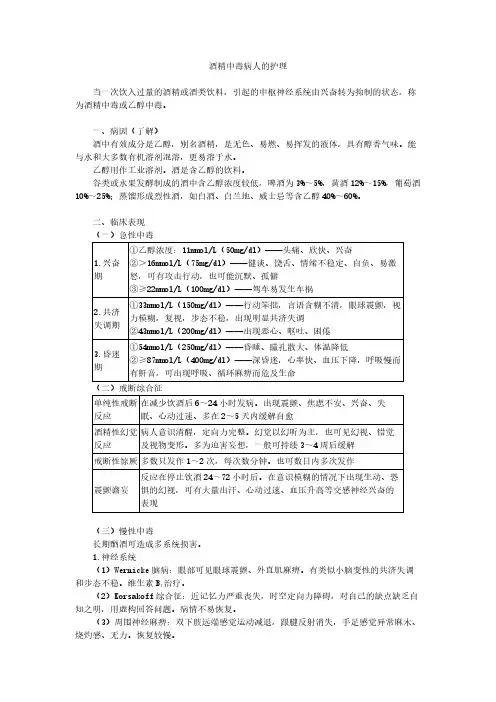 酒精中毒病人的护理