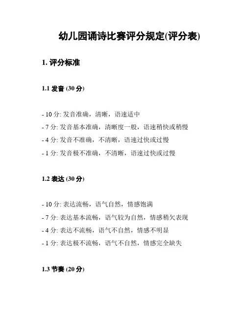 幼儿园诵诗比赛评分规定(评分表)