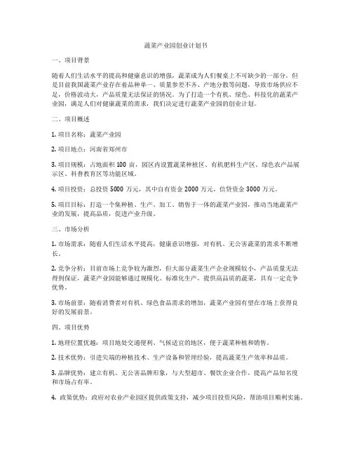 蔬菜产业园创业计划书