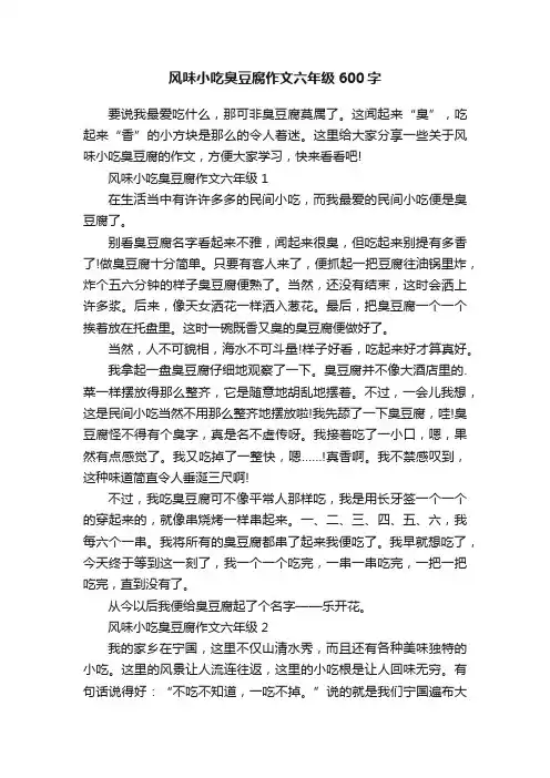 风味小吃臭豆腐作文六年级600字