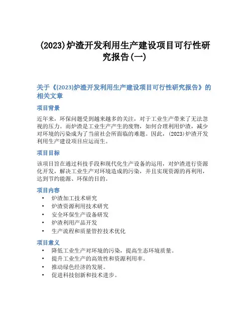 (2023)炉渣开发利用生产建设项目可行性研究报告(一)