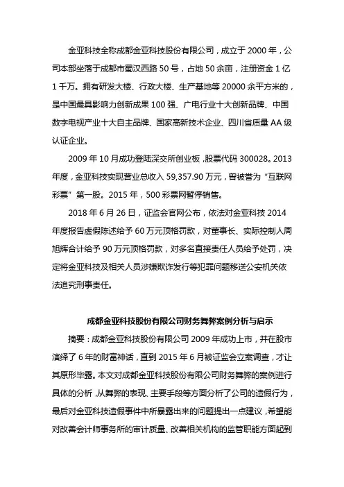 金亚科技审计案例分析