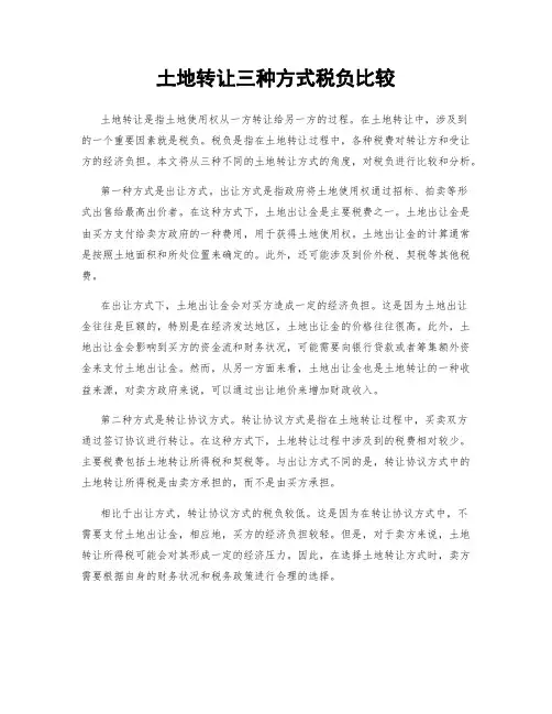 土地转让三种方式税负比较