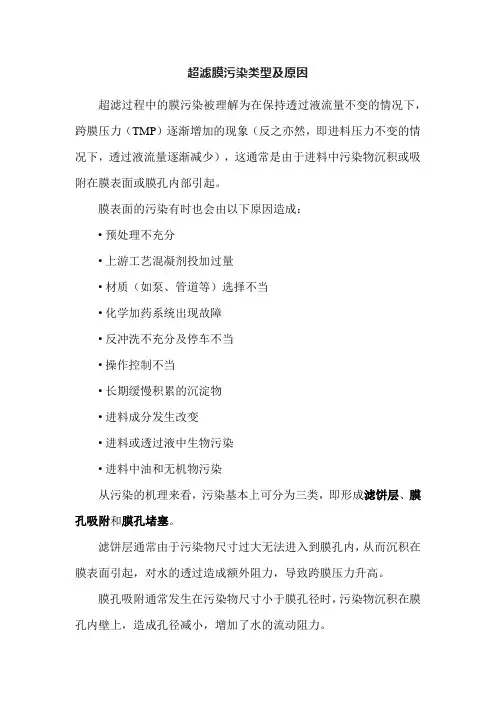 超滤膜污染类型及原因