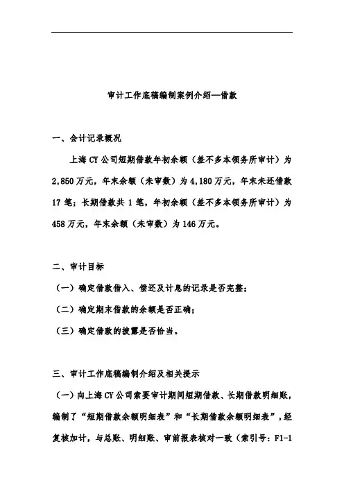 审计工作底稿汇编案例说明之借款