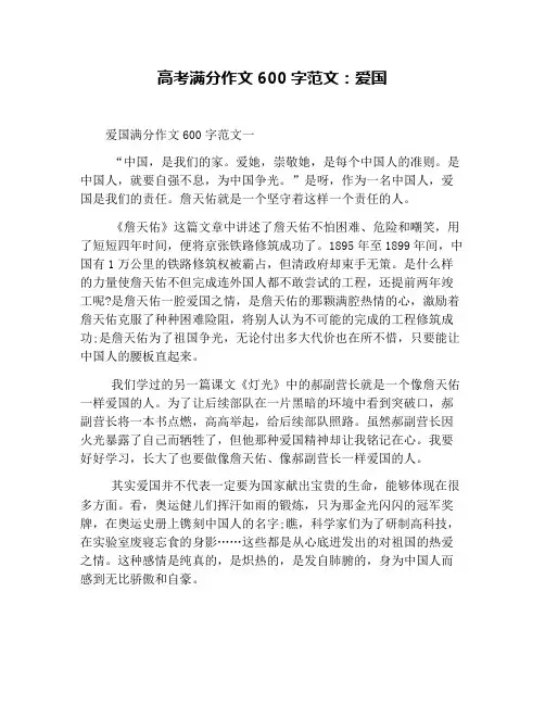 高考满分作文600字范文：爱国