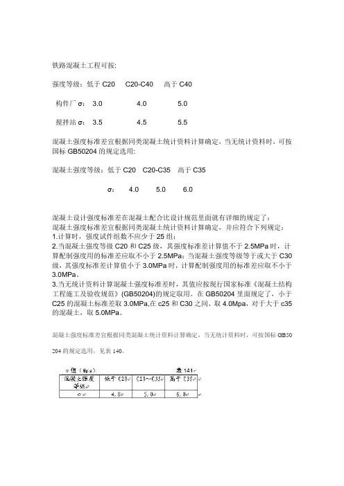 混凝土强度标准差值