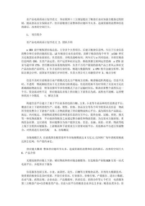 2020年农产品电商商业计划书范例