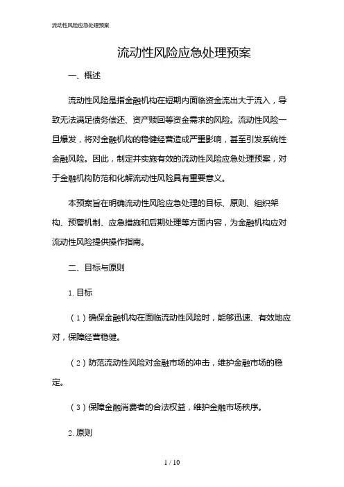 2024年流动性风险应急处理预案
