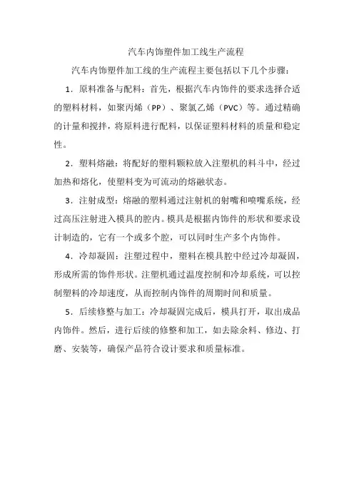 汽车内饰塑件加工线生产流程