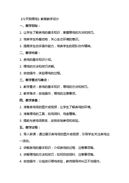 《今天我喂鸡》 教案教学设计