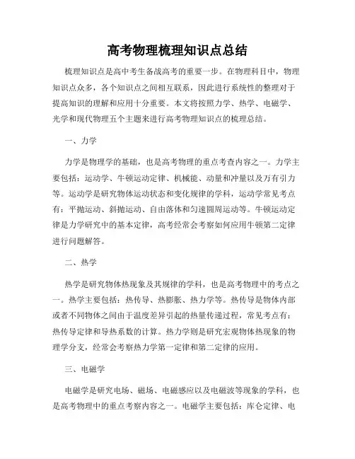 高考物理梳理知识点总结