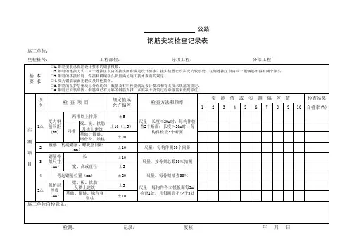 钢筋安装检查记录表