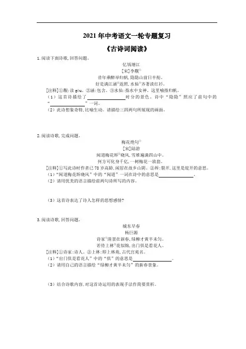 2021年中考语文一轮专题复习《古诗词阅读》(含答案)