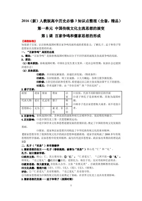 2016(新)人教版高中历史必修3知识点整理(全套,精品)
