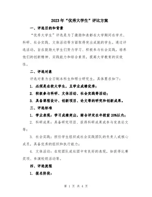 2023年“优秀大学生”评比方案