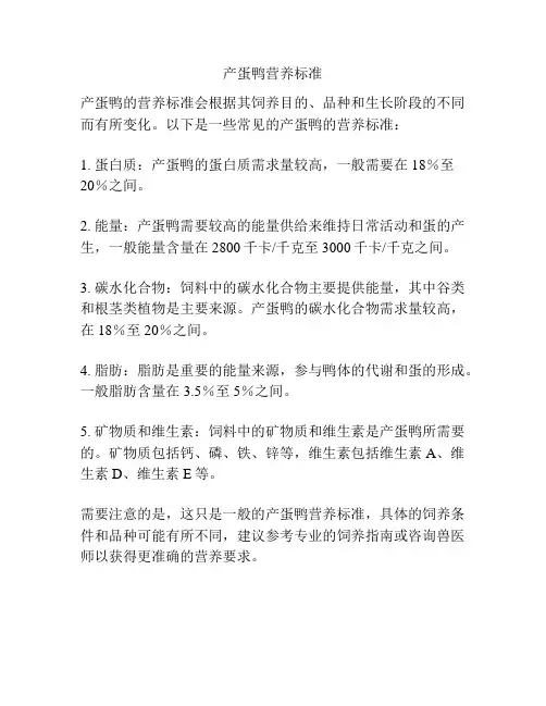 产蛋鸭营养标准