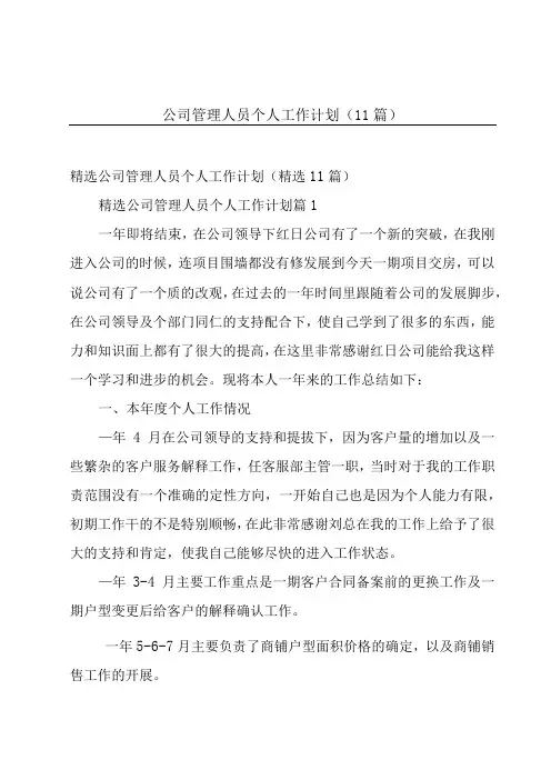 公司管理人员个人工作计划(11篇)