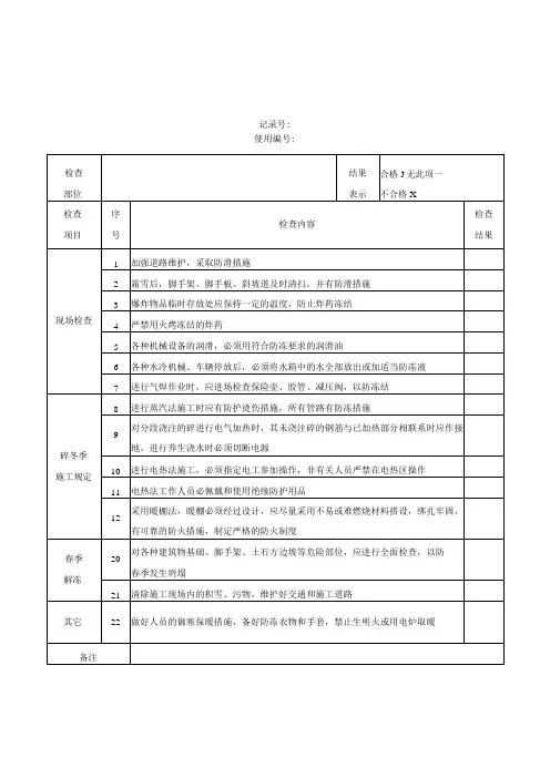6张简单施工现场季节性安全检查表