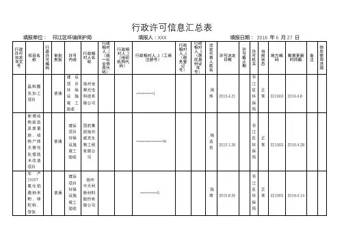 行政许可信息汇总表【模板】
