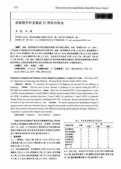 妊娠期外科急腹症51例诊治体会