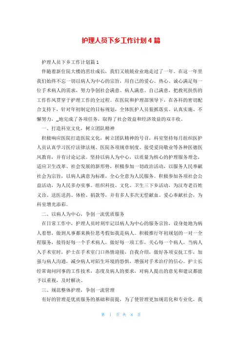 护理人员下乡工作计划4篇