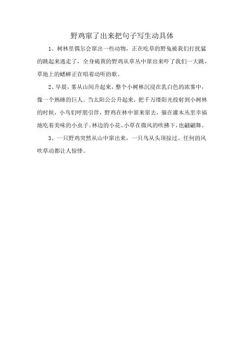 野鸡窜了出来把句子写生动具体