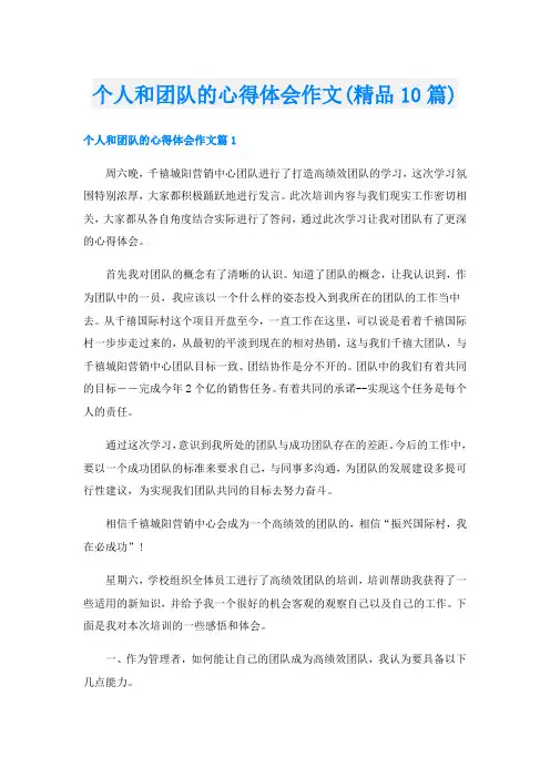 个人和团队的心得体会作文(精品10篇)