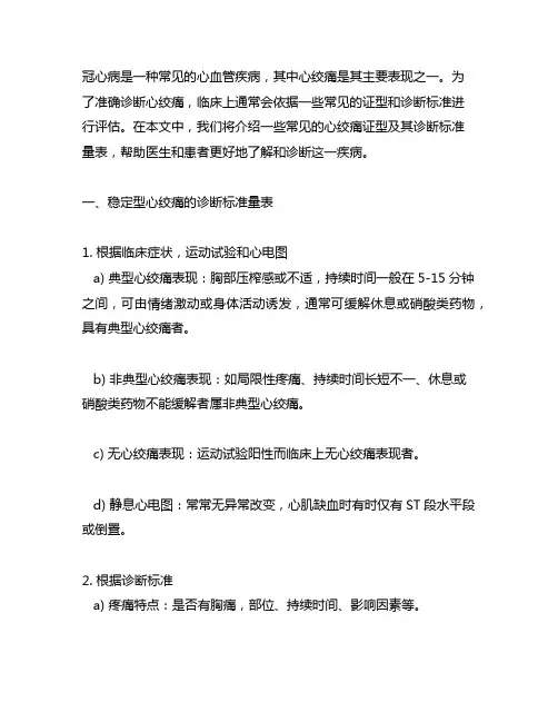 冠心病心绞痛常见证型诊断标准量表