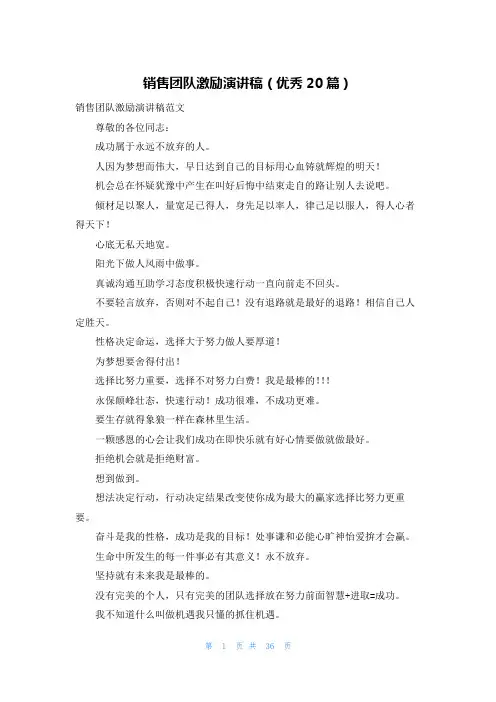销售团队激励演讲稿(优秀20篇)