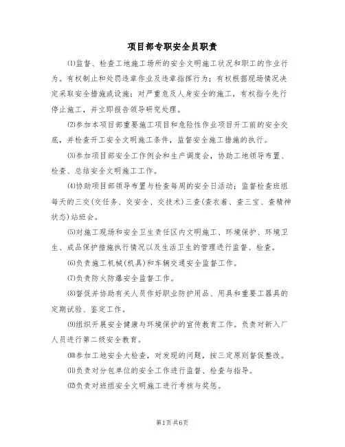 项目部专职安全员职责（5篇）