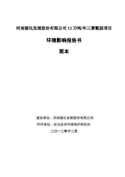 河南骏化发展股份有限公司12万吨年三聚氰胺项目环境影响评价报告书