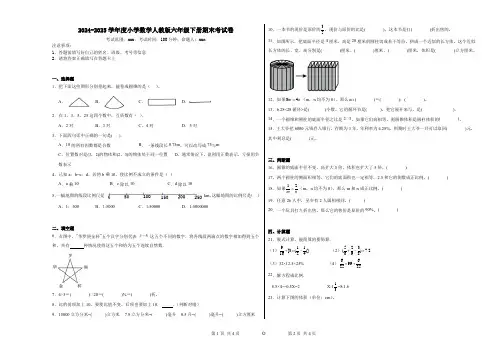 2024-2025学年度小学数学人教版六年级下册期末考试卷